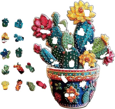 Houten Puzzel - Hersenkraker Familie - Ontspanning Creativiteit - Uniek Cactus Ontwerp - 22 x 17 cm - Niet gespecificeerd
