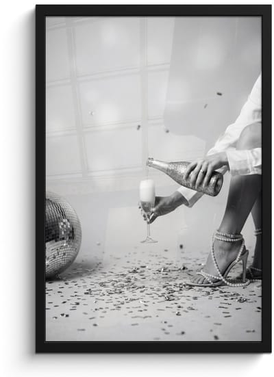 Poster in lijst - Fotolijst 40x60 cm - Posters - Feestelijk - Champagne - Discobal - Posterlijst zwart - Decoratie - Wanddecoratie woonkamer - Muurdecoratie slaapkamer