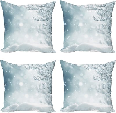 ABAKUHAUS Winterse decoratieve kussenslopen, set van 4, kerstsneeuw, moderne accenten, dubbelzijdige digitale print, 40 x 40 cm, leisteenblauw wit