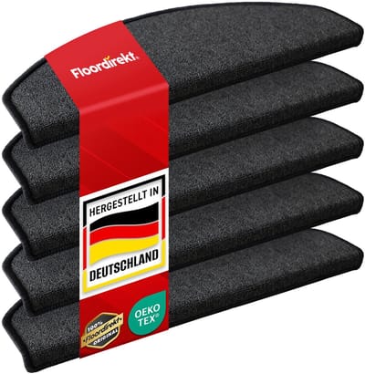 FLOORDIREKT Premium Trapmatten - London Pro - 15 Stuks - Zelfklevend - Halfrond - 25 x 65 cm - Antraciet