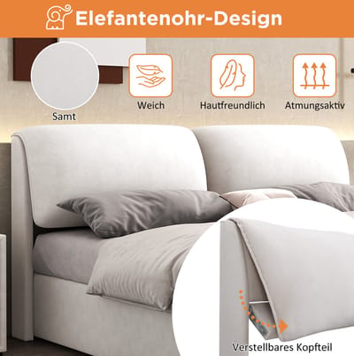 Gestoffeerd bed 180x200 cm met opbergruimte, hydraulische bedbodem, 3 lades, velvet, beige