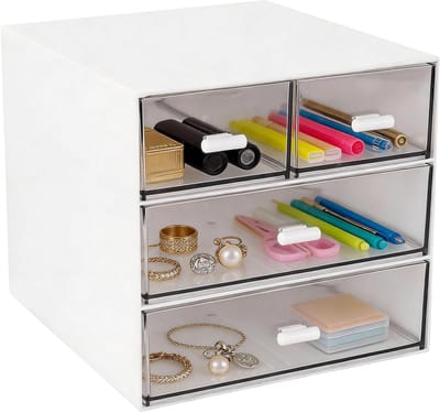 Plastic Theedoos Organizer met 3 Laags 4 Lades, Stapelbare Opbergdoos voor Theezakjes, Koffie en Suiker