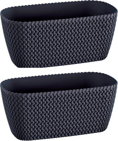 Prosperplast Plantenbak Splofy - 2x - antraciet - voor buiten - 40 x 18 x 14 cm - buiten - kunststof