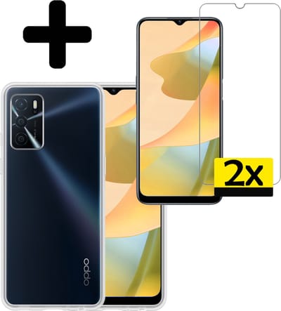Hoesje - Met 2x Screenprotector - Geschikt voor OPPO A16s - Sterk & Shockproof - Back Cover - Siliconen Case - Telefoon Hoes - Telefoonhoesjes - Transparant