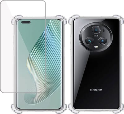 Hoesje + Screenprotector geschikt voor Honor Magic5 Lite – Tempered Glass - Extreme Shock Case Transparant
