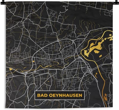 Wandkleed - Wanddoek - Duitsland – Black and Gold – Bad Oeynhausen – Stadskaart – Kaart – Plattegrond - 180x180 cm - Wandtapijt