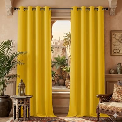 Maison Elara Verduisterende Gordijnen met Ringen – 2 Stuks, Thermische Gordijnen voor Slaapkamer en Woonkamer, Citroengeel, 117x229 cm