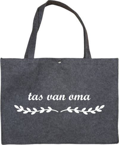 Tas Van Oma - Antraciet Vilten Tas A3 Met Drukknoop - Cadeautje Voor Oma - Vilten Shopper - Antraciet Vilten Tas Met Hengsels En Sluiting A3 Formaat