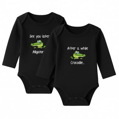 Romper Tweeling Set – See you later Alligator / After a while Crocodile – Zwart – Lange mouw – Maat 62/68