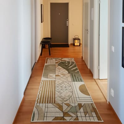 ABAKUHAUS Vloerkleed - Woonkamer Tapijt - modern – Hoogpolig – 76 x 229 cm – bruin gember lauriergroen