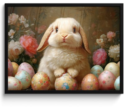 Poster in lijst - Fotolijst 70x50 cm - Posters - Konijn - Paaseieren - Stilleven - Posterlijst zwart - Decoratie - Wanddecoratie woonkamer - Muurdecoratie slaapkamer