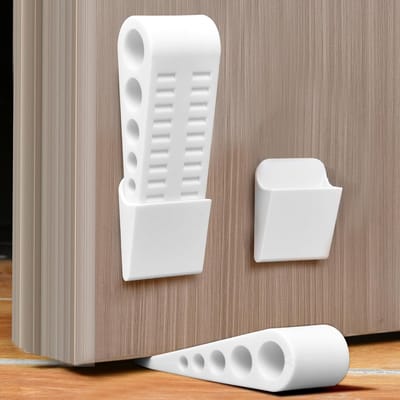 Vloerdeurstoppers, 2 stuks zachte rubberen deurwiggen, antislip deurstopper, robuuste deurstopper, vloerdeurstopper voor alle ondergronden, in hoogte verstelbaar - wit