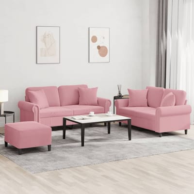 vidaXL - 3-delige - Loungeset - met - kussens - fluweel - roze