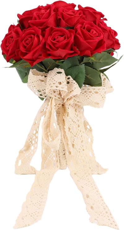 Bruidsboeket Kunstbloemen - Zijden Rozen Decoratie - Bruiloft Ceremonie - Realistisch Uiterlijk - 25x30cm - Rood