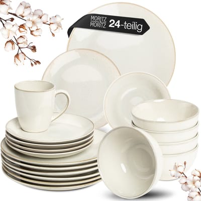 Moritz & Moritz SENSE Serviesset 6 Persoons - 24-delig Servies Set met Dinerbord, Soepbord, Dessertbord en Kopje - Beige