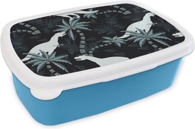 Broodtrommel Blauw - Lunchbox - Brooddoos - Patronen - Dino - Jungle - Jongens - Meisjes - Kinderen - 18x12x6 cm - Kinderen - Jongen