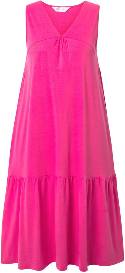 MIAMODA - Dames - Midi-jurk A-lijn cupromix-jersey zoomvolant - Hibiscusrood - Maat 46