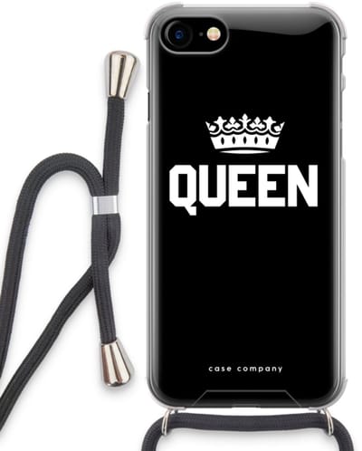 Case Company® - Hoesje met koord geschikt voor iPhone SE 2020 hoesje met Koord - Queen zwart - Telefoonhoesje met Zwart Koord - Bescherming aan alle Kanten en Over de Schermrand