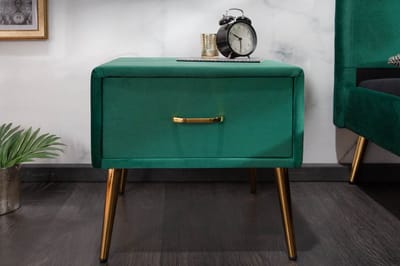Retro nachtkast met lade fluweel stof smaragdgroen  45cm