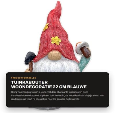 Dailygoods- Tuinkabouter 22 cm - Tuindecoratie - Woondecoratie - Geluk brengend - Handbeschilderd - Duurzaam kunststeen