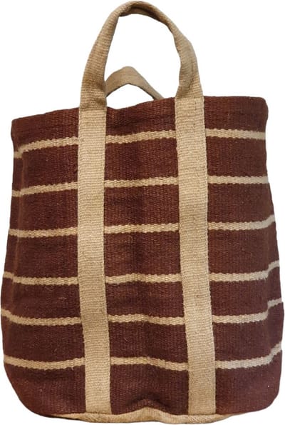 Jute Mand XL Liam Bruin/Beige-gestreept Opberger/Haardhoutmand/Hoogte 45cm