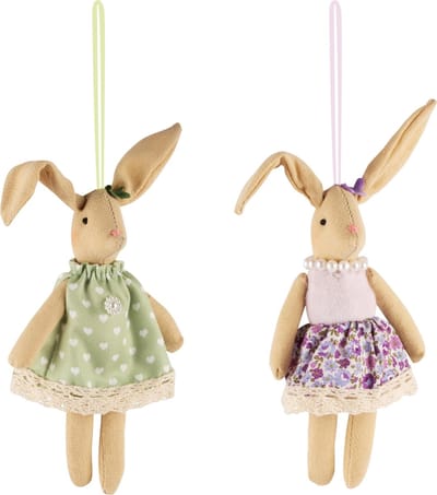 Dekoratief | Hanger bunny, lila/groen, stof, 15cm, set van 2 stuks | A240194