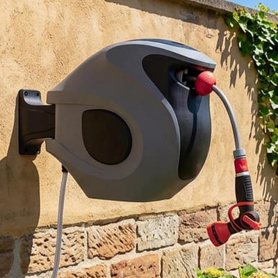 Slanghaspel - Tuinslang op rol - Water geven tuin - Automatisch oprollen - 30 meter - Grijs