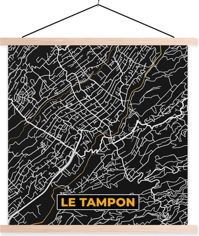 Posterhanger incl. Poster 40x40 cm - Schoolplaat - Kaart – Stadskaart – Le Tampon - Plattegrond – Frankrijk - Textielposter - Blanke latten - Stadskaart