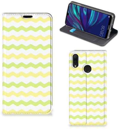 Huawei Y7 hoesje Y7 Pro (2019) Hoesje met Magneet Waves Yellow