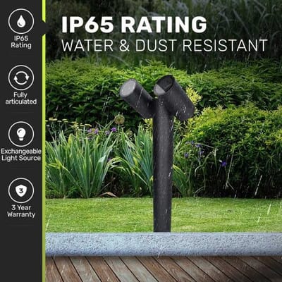 HOFTRONIC Aspen Dubbel LED sokkellamp - 45cm - Kantelbaar - IP65 waterdicht - 2x GU10 fitting - Padverlichting - Tuinspot - Zwart - Staande buitenlamp