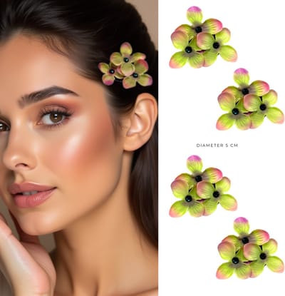 6 x Kleine Tai Dai Haar Bloemen Clicks van textiel diameter 5 cm - Valentijn - cadeautje - haarclip - haarschuifje - gala en bruiloft - haarmode - bloemetjes - moederdag - verjaardag - huwelijk - haarspeld - kinderen