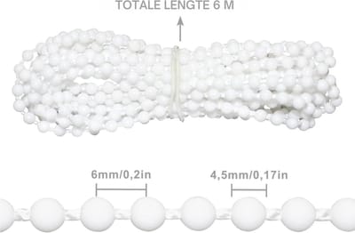 Ketting Vervangingsketting Rolgordijn - 10 stuks Kettingverbinders - 6 Meter Wit - Parelketting - Reserveonderdeel - Verticaal 45 mm - Eindeloze Ketting Rolgordijn