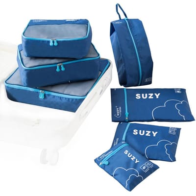 7 pièces organisateur de voyage sacs de rangement ensemble valise vêtements chaussures sacs classifiés bagages portables bleu marine