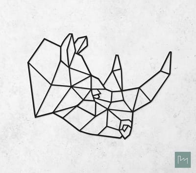 Laserfabrique Wanddecoratie - Geometrische Neushoorn - Medium - Zwart - Geometrische dieren en vormen - Houten dieren - Muurdecoratie - Line art - Wall art