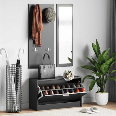 vidaXL - Schoenenkastset - 3-in-1 - bewerkt - hout - zwart