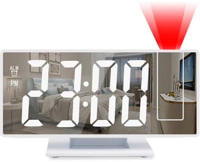 Allecto - Wekker - Digitale klok - Nachtmodus - Wit - Projector - Slaapkameralarm - Geschikt voor binnen - Kleine digitale klok