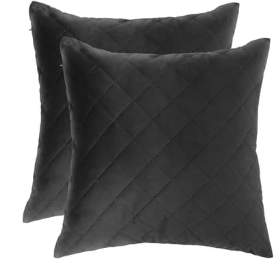 FEROCITY - Set fluwelen kussens - 2 kussens met hoes - bankkussen voor de woonkamer, slaapkamer - 45 x 45 cm - Velvet - Gequilt zwart