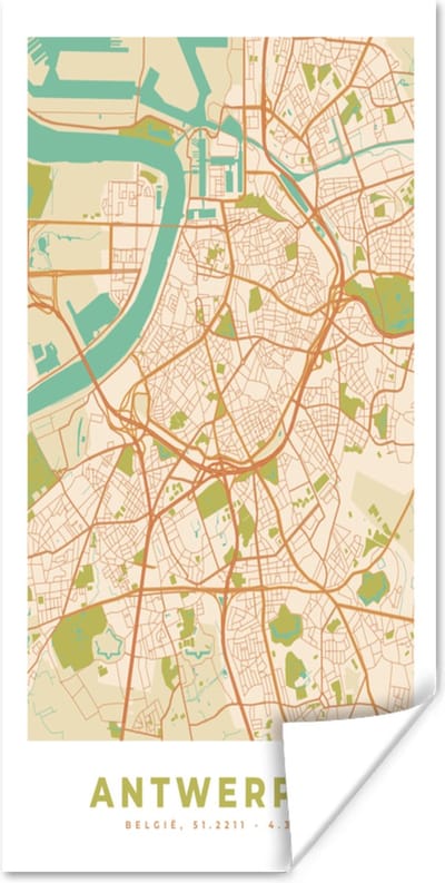 Poster Antwerpen - Kaart - Stadskaart - Antwerpen - Plattegrond - 80x160 cm