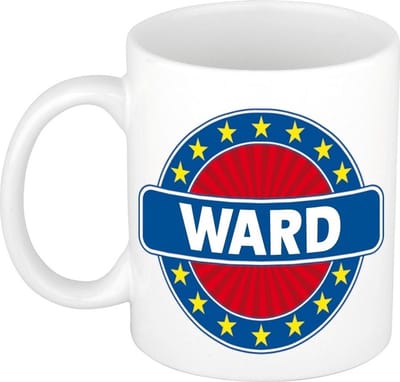 Bellatio Decorations - Ward voornaam - koffiemok - beker - wit/blauw - 300 ml - Cadeau - Heren - Collega - Vaderdag - Verjaardag