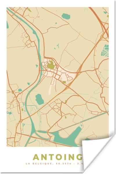 Poster Stadskaart - Kaart - Plattegrond - Vintage - Antoing - 120x180 cm XXL