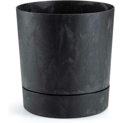 HowHomely Azalea Serie - Bloempot met Schotel - Gerecycled Plastic - Zwarte Betonlook - Weerbestendig