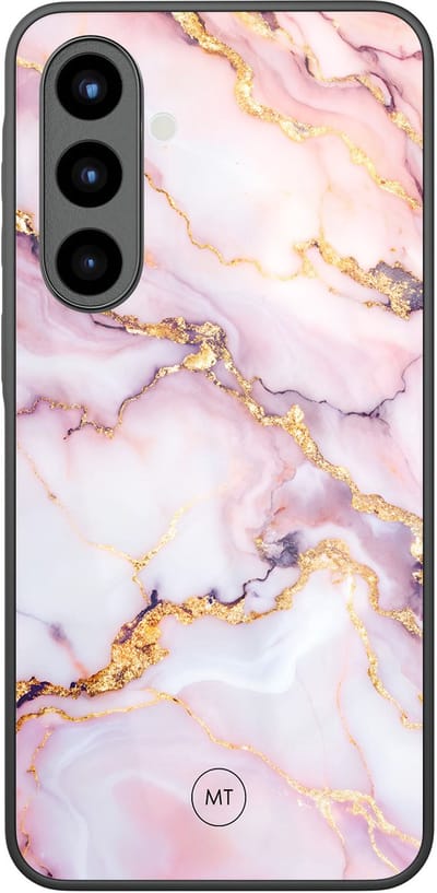 Hoesje geschikt voor Samsung Galaxy A56 - Marble pink - Hard Case Zwart Back Cover - Marmer - Roze - Mooie Telefoonhoesjes