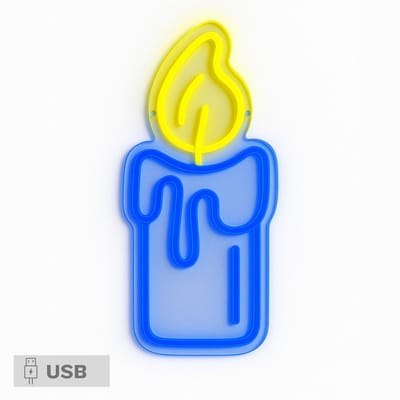 ZoeZo Neon Wandlamp Kaars - Neon verlichting - Sfeerverlichting - LED lamp - Neonlicht - Neon Sign - USB - Blauw/ Geel