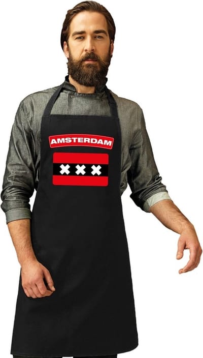 Keukenschort - Barbecueschort - I Love Amsterdam vlag - zwart - heren en dames - Landen supporters - Gerechten - Avond