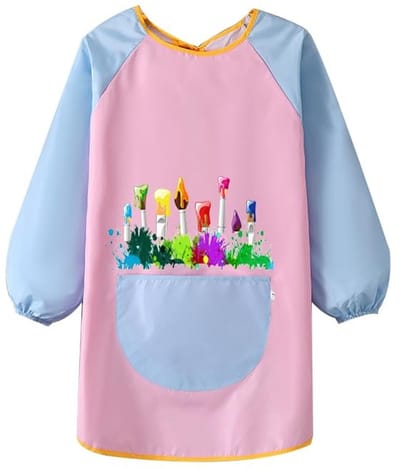 Dailygoods- Schilderjas Waterdicht - Kinderschort met Mouwen - Tweekleurige Naden - Voorvak voor Accessoires - Geschikt voor Kinderen van 6-12 Jaar - Lengte 73 cm