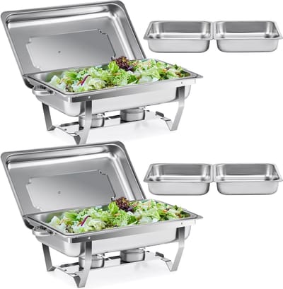 Dailygoods- Chafing Dish Set 9L RVS - 2 Grote GN 1/1 - 4 Halve Pannen GN 1/2 - Opvouwbaar Draagframe - Dekselsteunen - Voor Bruiloft/Catering - Buffetwarmhouder