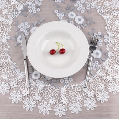 NTHProducts - Ronde Tafelkleed - Tafelkleed met Kanten - Elegant Design - Wit - Decoratief Tafelkleed - Geschikt voor Eettafel en Keuken - 60 x 60 cm