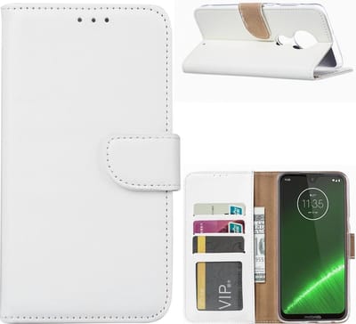 Bookcase Geschikt voor: Motorola Moto G7 Play - Wit - portemonnee hoesje