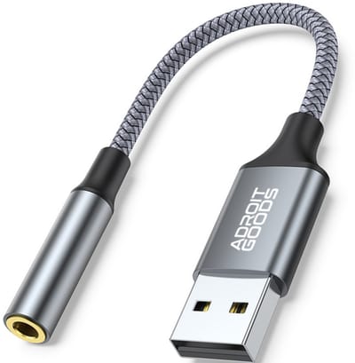 AdroitGoods Premium USB A Naar 3.5mm Aux Audio Jack Adapter - Adapters Stereo Geluidskaart - USB-Kabels Audiokabel - Connector Grijs