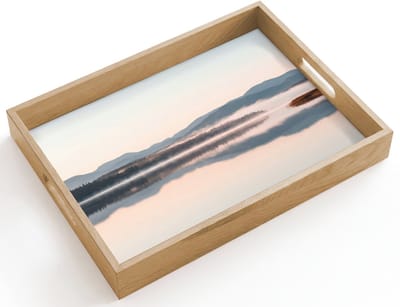 Dienblad hout 40x30 cm - Schootdienblad - Water - Bomen - Mistlaag - Borrelplank rechthoek - Plateau dienbladen